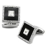High polished (no plating) Stainless Steel Cufflink with Top Grade Crystal  in Clear