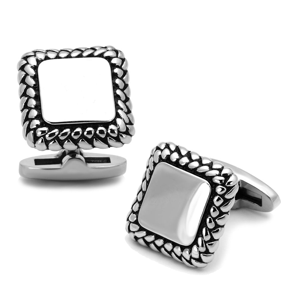 High polished (no plating) Stainless Steel Cufflink with Epoxy  in Jet