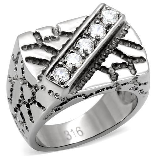 High polished (no plating) Stainless Steel Ring with AAA Grade CZ  in Clear
