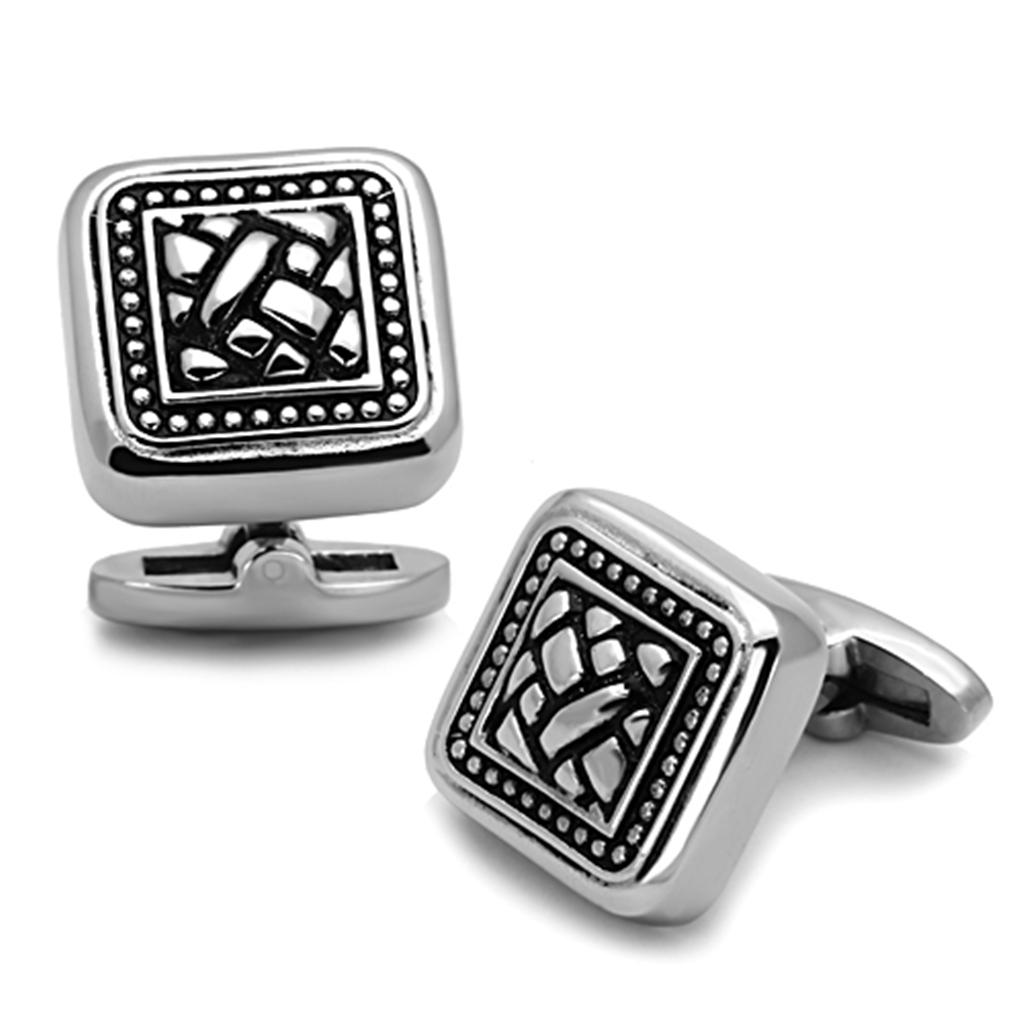 High polished (no plating) Stainless Steel Cufflink with Epoxy  in Jet