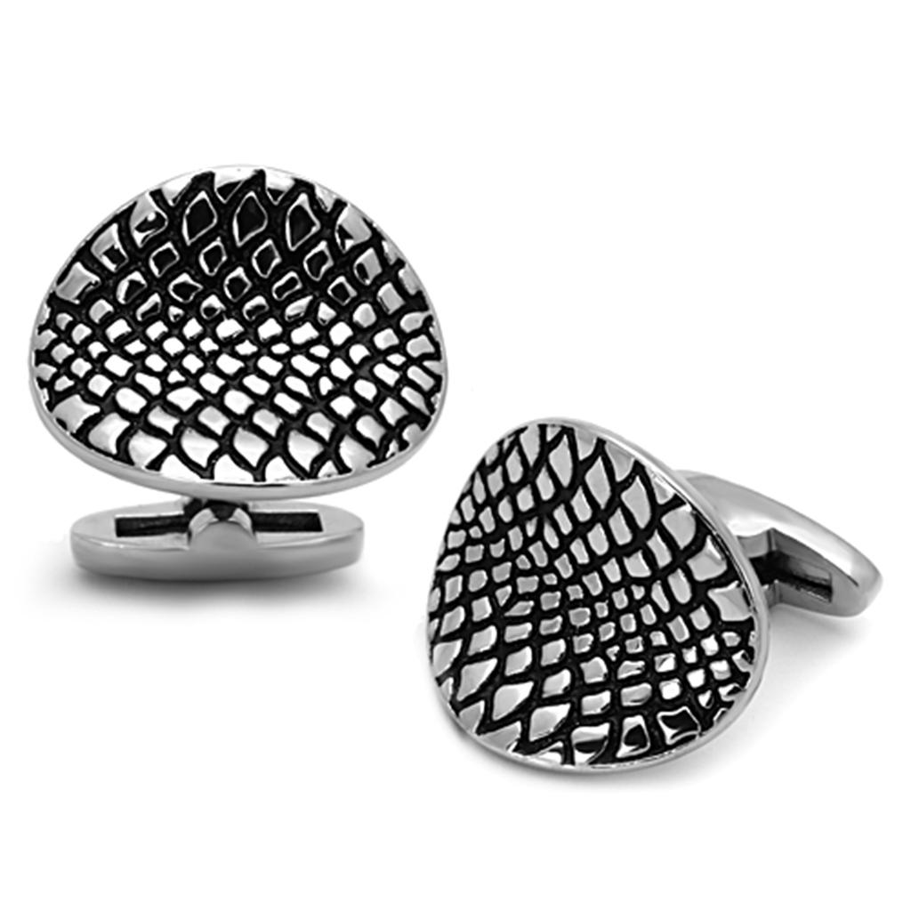 High polished (no plating) Stainless Steel Cufflink with Epoxy  in Jet