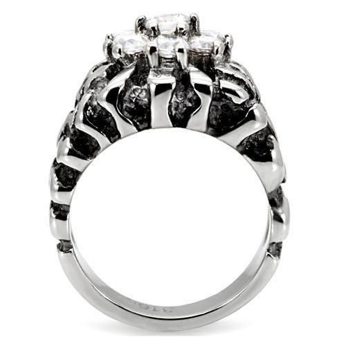 High polished (no plating) Stainless Steel Ring with AAA Grade CZ  in Clear
