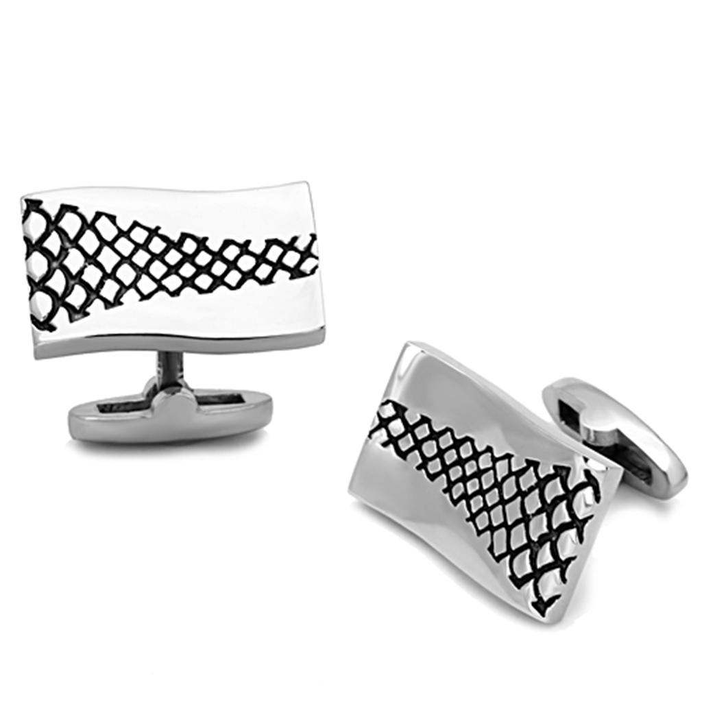 High polished (no plating) Stainless Steel Cufflink with Epoxy  in Jet