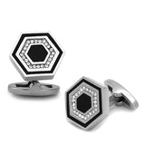 High polished (no plating) Stainless Steel Cufflink with Top Grade Crystal  in Clear