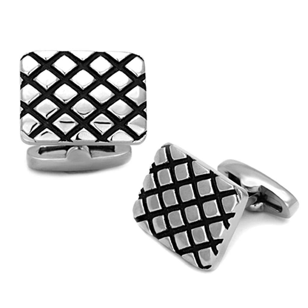 High polished (no plating) Stainless Steel Cufflink with Epoxy  in Jet