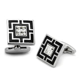 High polished (no plating) Stainless Steel Cufflink with Top Grade Crystal  in Clear