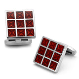 High polished (no plating) Stainless Steel Cufflink with Epoxy  in Garnet