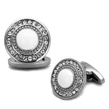 High polished (no plating) Stainless Steel Cufflink with Top Grade Crystal  in Clear