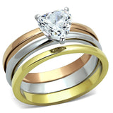 Three Tone (IP Gold & IP Rose Gold & High Polished) Stainless Steel Ring with AAA Grade CZ  in Clear