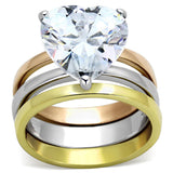 Three Tone (IP Gold & IP Rose Gold & High Polished) Stainless Steel Ring with AAA Grade CZ  in Clear