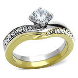 Two-Tone IP Gold (Ion Plating) Stainless Steel Ring with AAA Grade CZ  in Clear