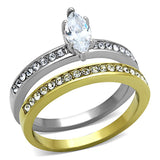 Two-Tone IP Gold (Ion Plating) Stainless Steel Ring with AAA Grade CZ  in Clear