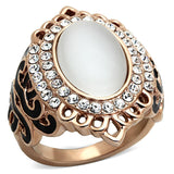 IP Rose Gold(Ion Plating) Stainless Steel Ring with Synthetic Cat Eye in White