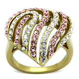 IP Gold(Ion Plating) Stainless Steel Ring with Top Grade Crystal  in Light Rose