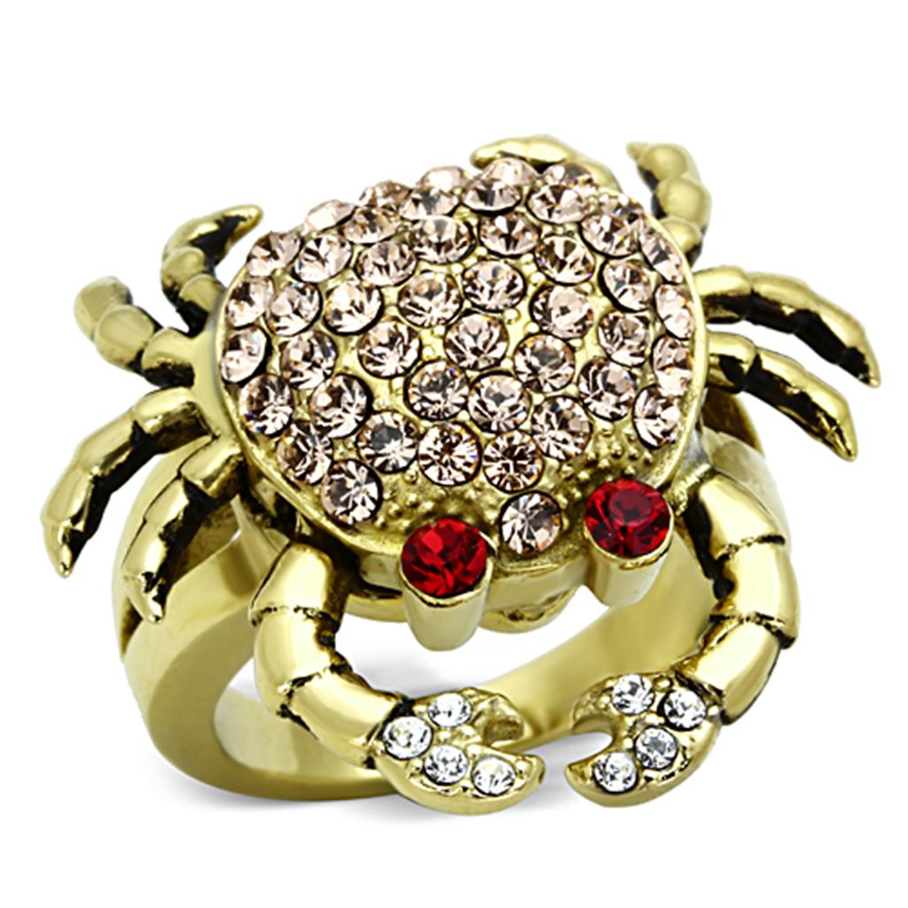 IP Gold(Ion Plating) Stainless Steel Ring with Top Grade Crystal  in Multi Color