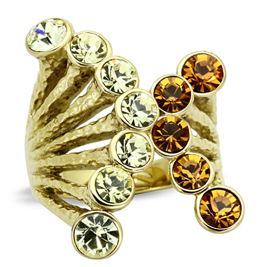 IP Gold(Ion Plating) Stainless Steel Ring with Top Grade Crystal  in Multi Color