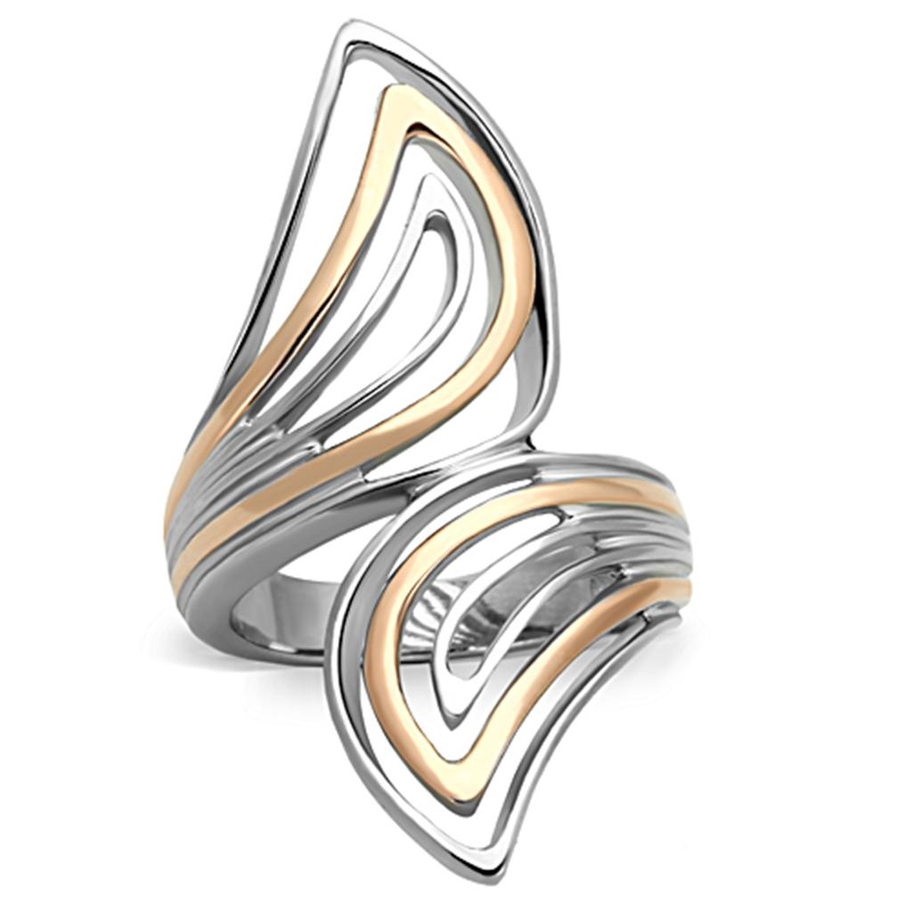 Two-Tone IP Rose Gold Stainless Steel Ring with No Stone