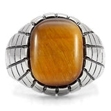 High polished (no plating) Stainless Steel Ring with Synthetic Tiger Eye in Topaz