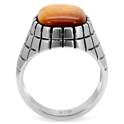 High polished (no plating) Stainless Steel Ring with Synthetic Tiger Eye in Topaz