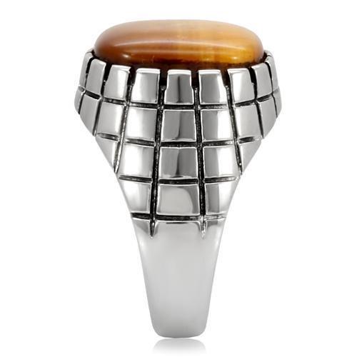 High polished (no plating) Stainless Steel Ring with Synthetic Tiger Eye in Topaz