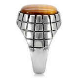 High polished (no plating) Stainless Steel Ring with Synthetic Tiger Eye in Topaz