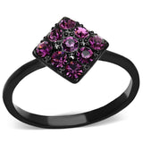 IP Black(Ion Plating) Stainless Steel Ring with Top Grade Crystal  in Amethyst