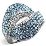 High polished (no plating) Stainless Steel Ring with Top Grade Crystal  in Sea Blue