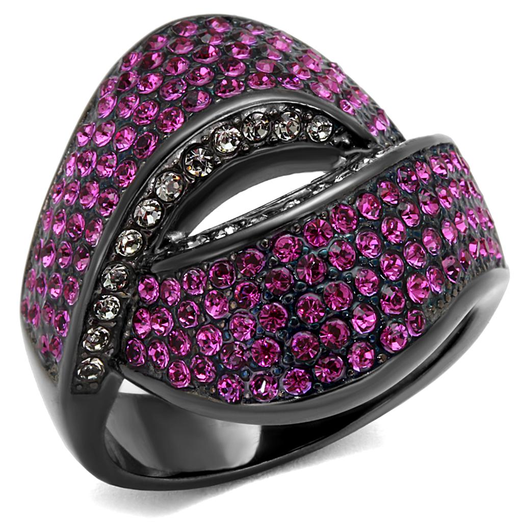 IP Light Black  (IP Gun) Stainless Steel Ring with Top Grade Crystal  in Light Peach