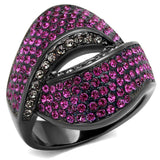IP Light Black  (IP Gun) Stainless Steel Ring with Top Grade Crystal  in Light Peach