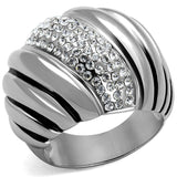 High polished (no plating) Stainless Steel Ring with Top Grade Crystal  in Clear