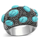 High polished (no plating) Stainless Steel Ring with Synthetic Turquoise in Sea Blue