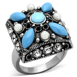 High polished (no plating) Stainless Steel Ring with Synthetic Turquoise in Sea Blue