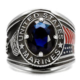 High-Polished Stainless Steel Marines Ring with Montana Blue Synthetic Glass