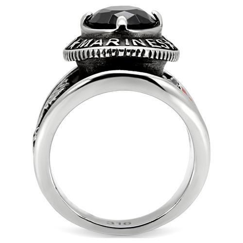 High-Polished Stainless Steel Marines Ring with Montana Blue Synthetic Glass