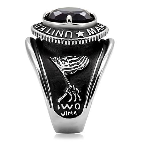 High-Polished Stainless Steel Marines Ring with Montana Blue Synthetic Glass