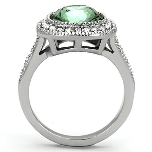 High polished (no plating) Stainless Steel Ring with Top Grade Crystal  in Emerald