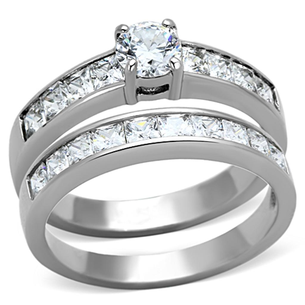 High polished (no plating) Stainless Steel Ring with AAA Grade CZ  in Clear