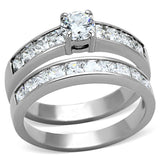 High polished (no plating) Stainless Steel Ring with AAA Grade CZ  in Clear