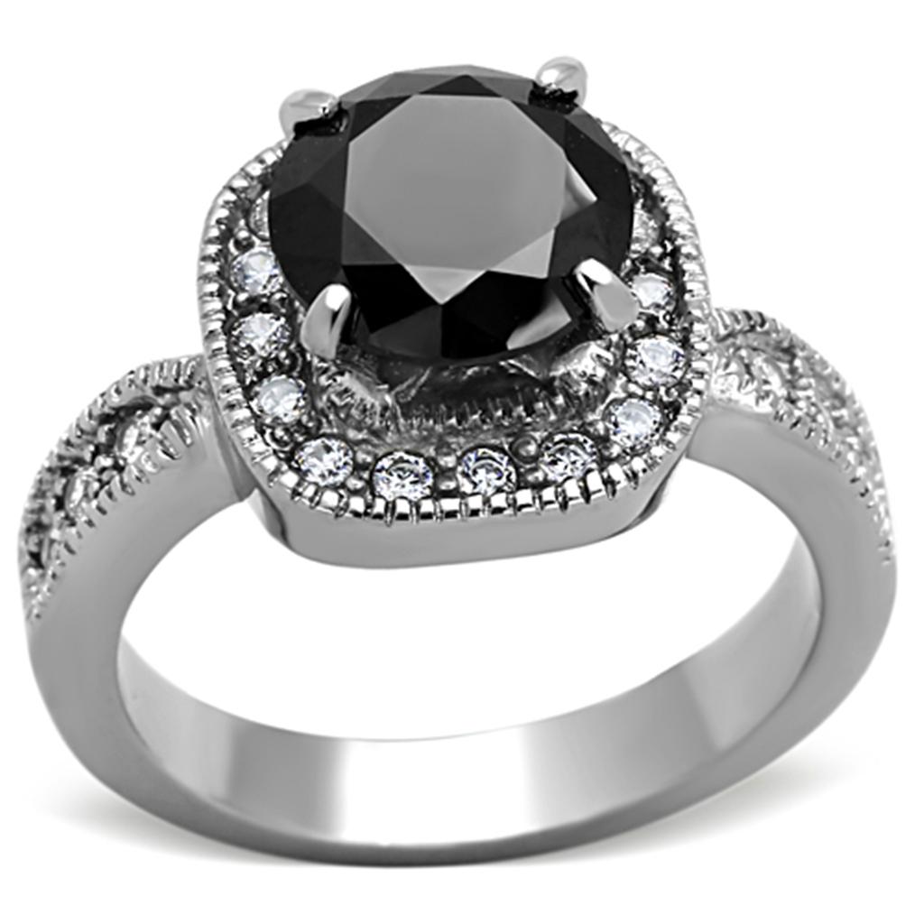 High polished (no plating) Stainless Steel Ring with AAA Grade CZ  in Black Diamond