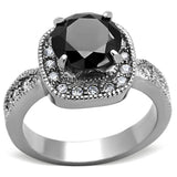 High polished (no plating) Stainless Steel Ring with AAA Grade CZ  in Black Diamond