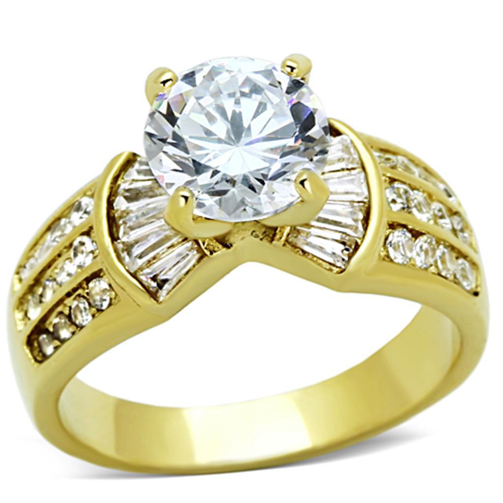 IP Gold(Ion Plating) Stainless Steel Ring with AAA Grade CZ  in Clear