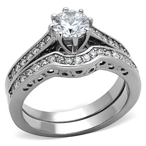 High polished (no plating) Stainless Steel Ring with AAA Grade CZ  in Clear