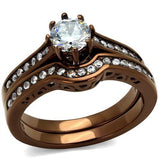 IP Coffee light Stainless Steel Ring with AAA Grade CZ  in Clear