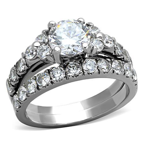High polished (no plating) Stainless Steel Ring with AAA Grade CZ  in Clear