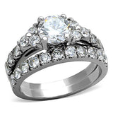 High polished (no plating) Stainless Steel Ring with AAA Grade CZ  in Clear