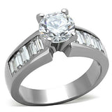High polished (no plating) Stainless Steel Ring with AAA Grade CZ  in Clear