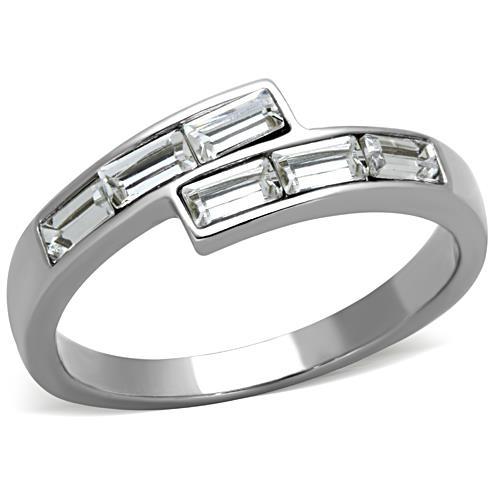 High polished (no plating) Stainless Steel Ring with Top Grade Crystal  in Clear
