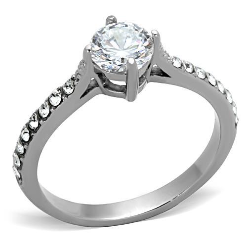 High polished (no plating) Stainless Steel Ring with AAA Grade CZ  in Clear