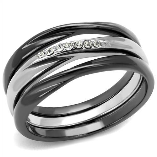 Two Tone IP Light Black (IP Gun) Stainless Steel Ring with Top Grade Crystal  in Clear