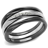Two Tone IP Light Black (IP Gun) Stainless Steel Ring with Top Grade Crystal  in Clear